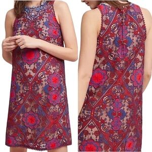 ANTHROPOLOGIE Maeve Beaded Embellished Lace Sleeveless Dress Size 10 in Multi